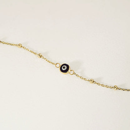 Bead Chain Evil Eye Bracelet in 14K Solid Gold