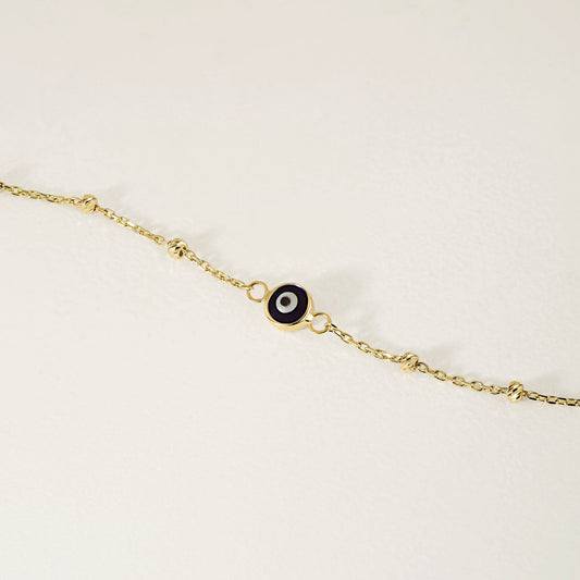 Bead Chain Evil Eye Bracelet in 14K Solid Gold