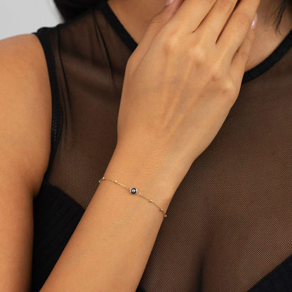 Bead Chain Evil Eye Bracelet in 14K Solid Gold