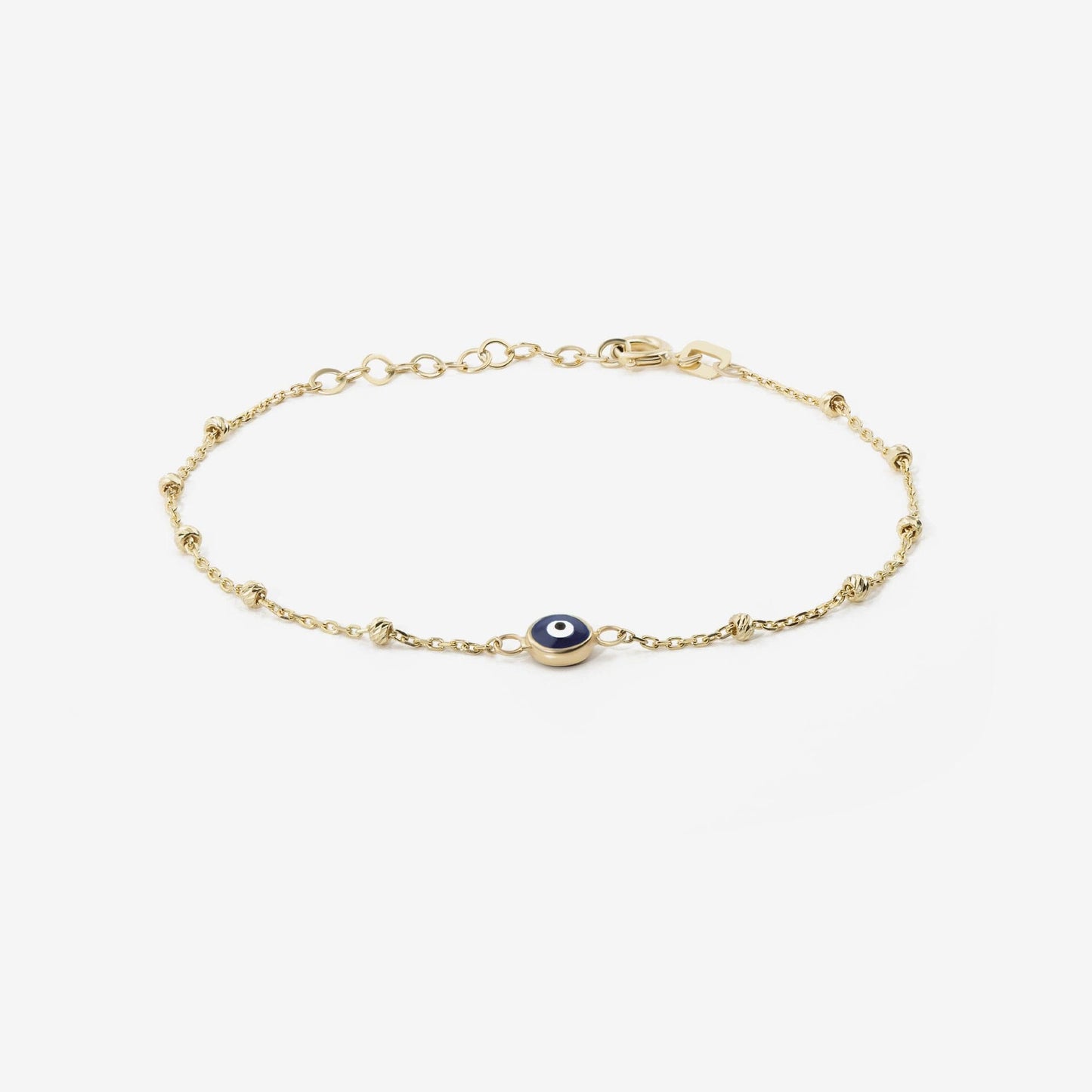 Bead Chain Evil Eye Bracelet in 14K Solid Gold