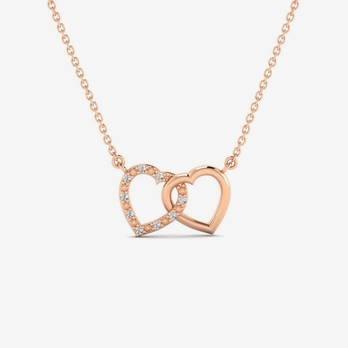 Diamond Double Hearts Necklace in 14K Solid Gold