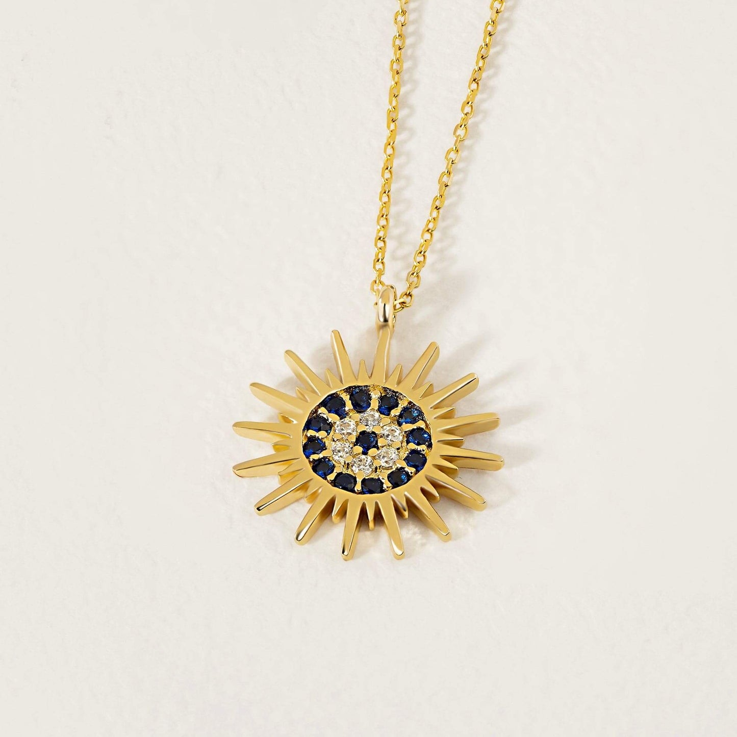 Evil Eye Sun Necklace in 14K Solid Gold