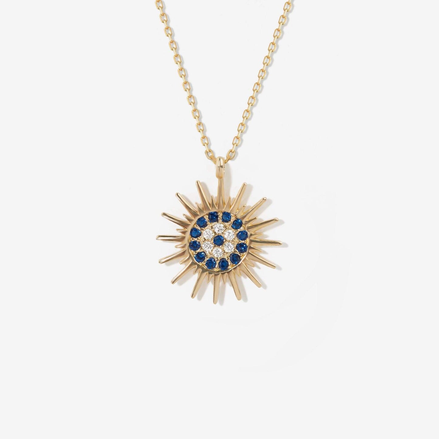 Evil Eye Sun Necklace in 14K Solid Gold