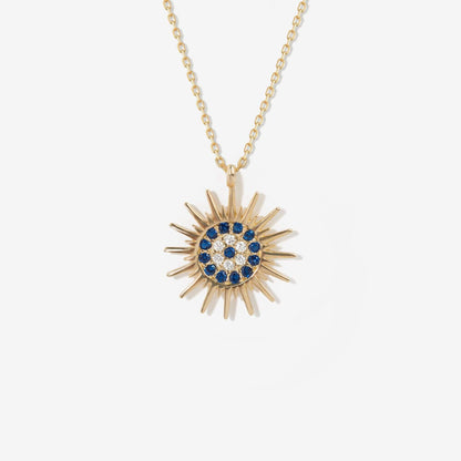 Evil Eye Sun Necklace in 14K Solid Gold