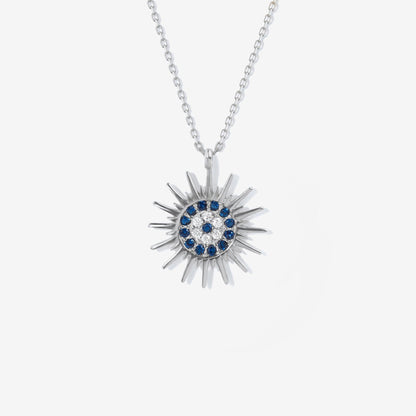 Evil Eye Sun Necklace in 14K Solid Gold