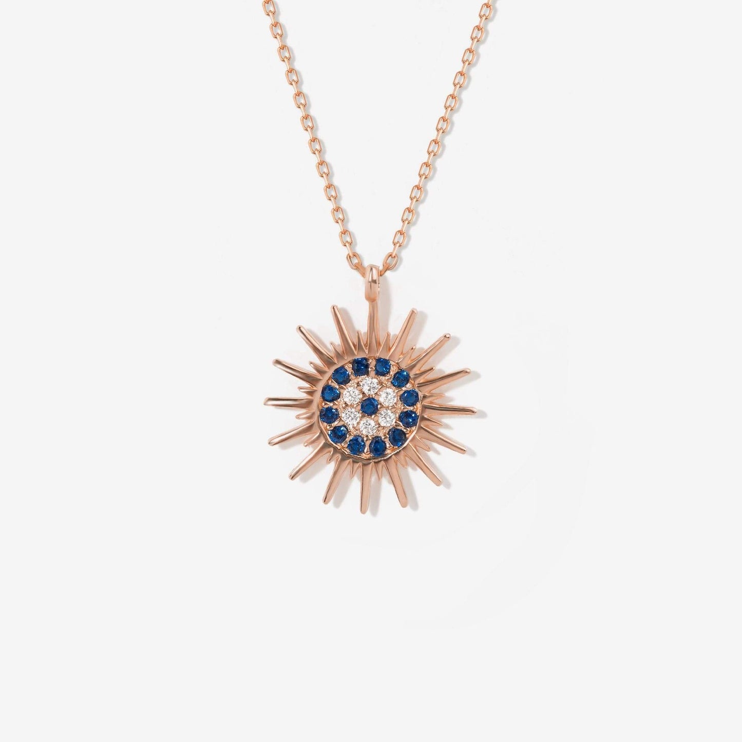 Evil Eye Sun Necklace in 14K Solid Gold