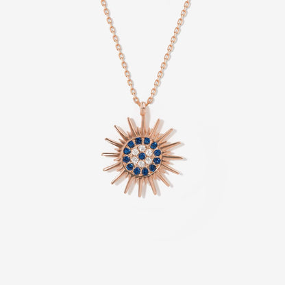 Evil Eye Sun Necklace in 14K Solid Gold