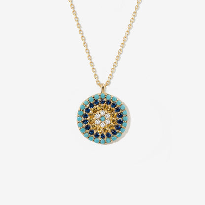 Round Evil Eye Necklace in 14K Solid Gold