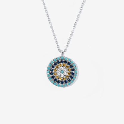 Round Evil Eye Necklace in 14K Solid Gold