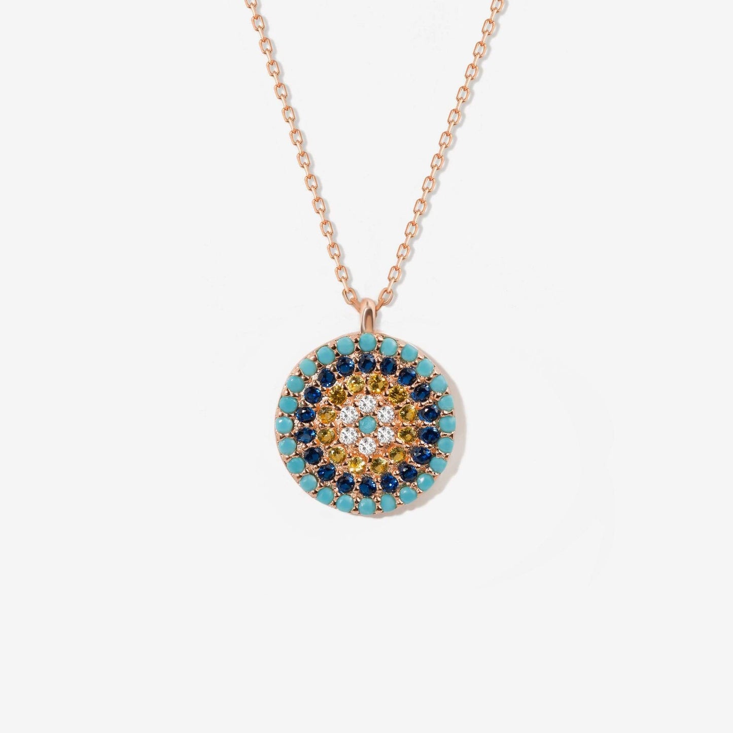 Round Evil Eye Necklace in 14K Solid Gold