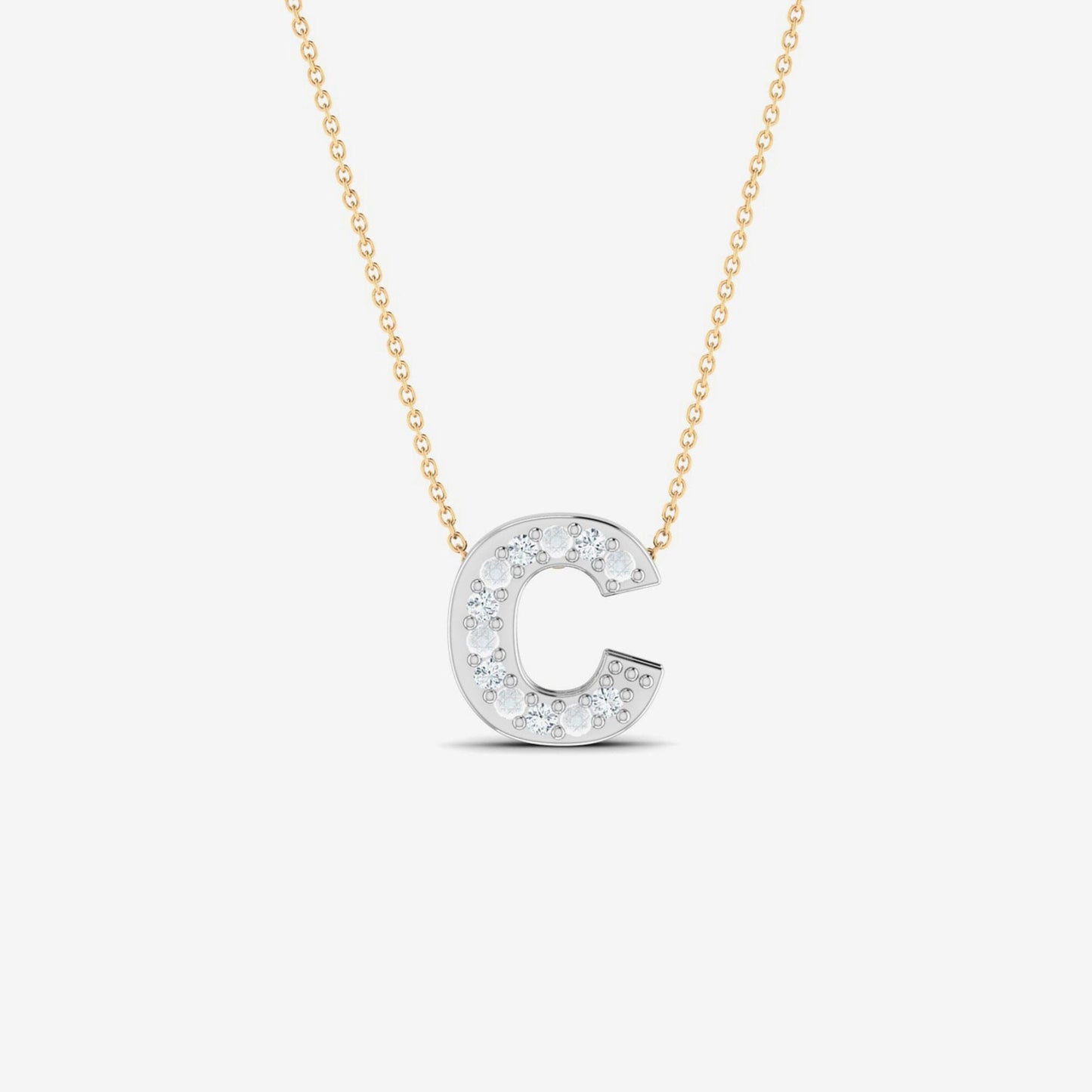 Collier initial audacieux avec un pavage de diamants en or 14 carats