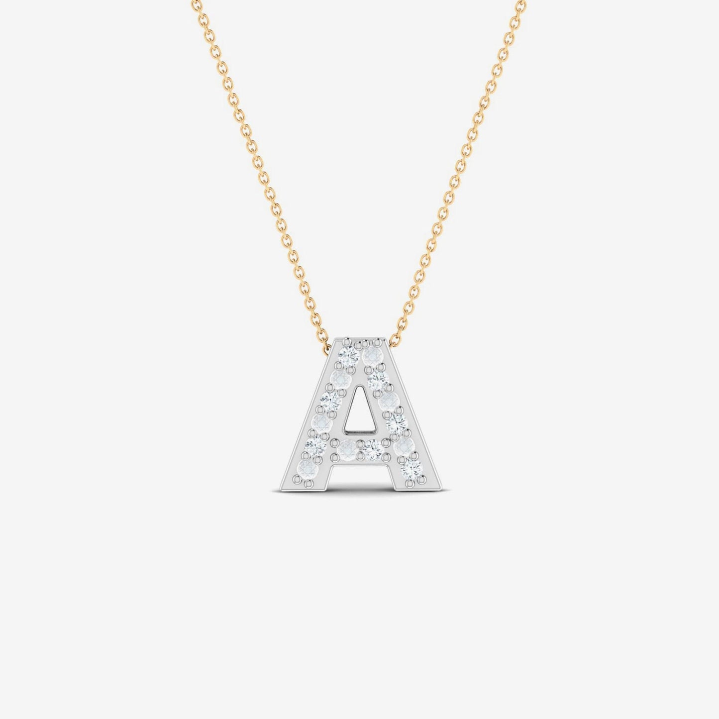 Collier initial audacieux avec un pavage de diamants en or 14 carats