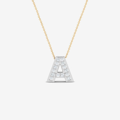 Collier initial audacieux avec un pavage de diamants en or 14 carats