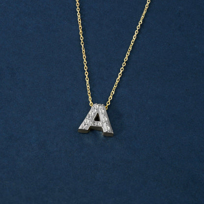 Diamond Pave Bold Initial Necklace in 14K Solid Gold