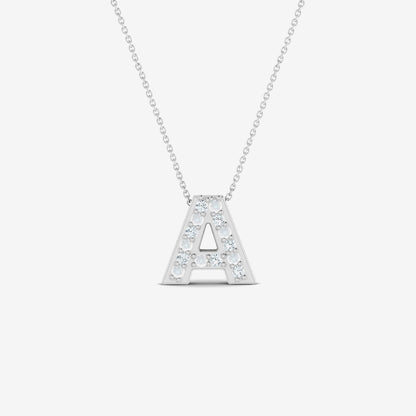 Collier initial audacieux avec un pavage de diamants en or 14 carats