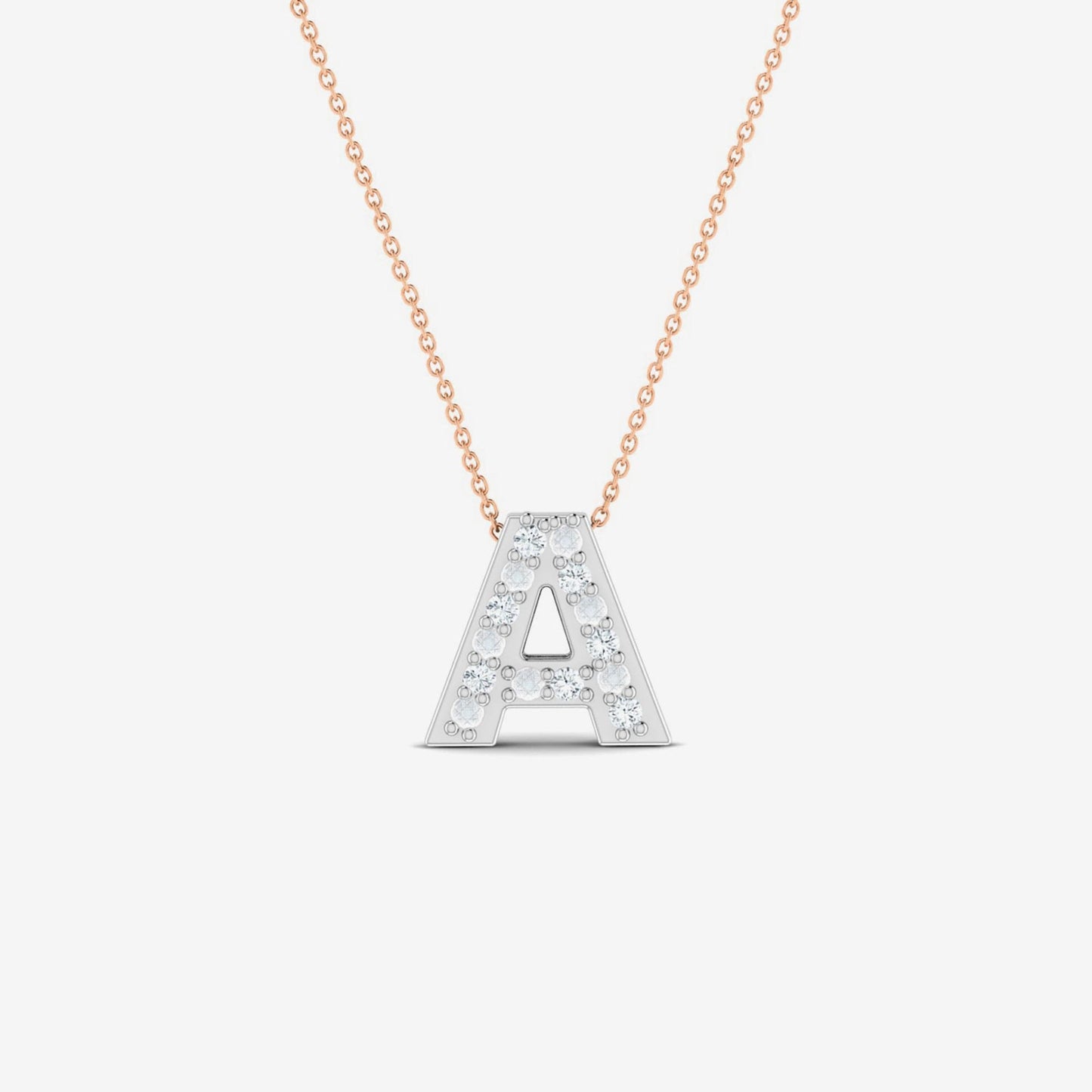 Collier initial audacieux avec un pavage de diamants en or 14 carats