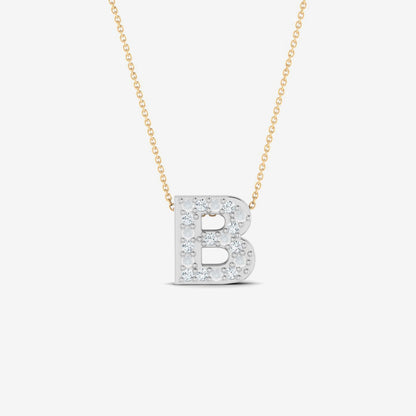 Collier initial audacieux avec un pavage de diamants en or 14 carats