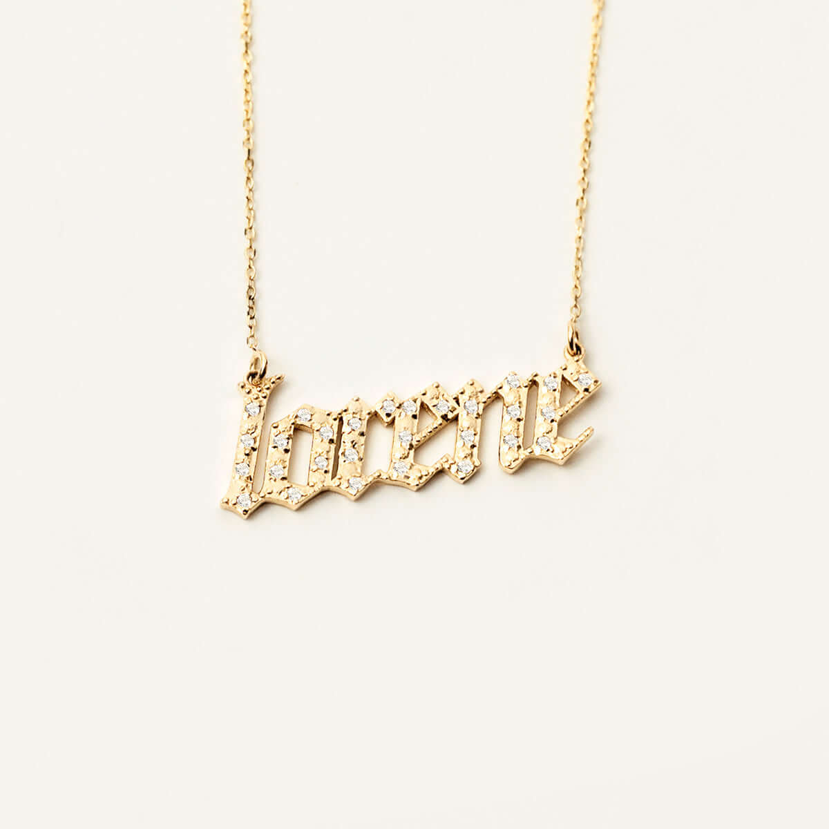 Custom Diamond Old English Name Necklace in 14K Solid Gold