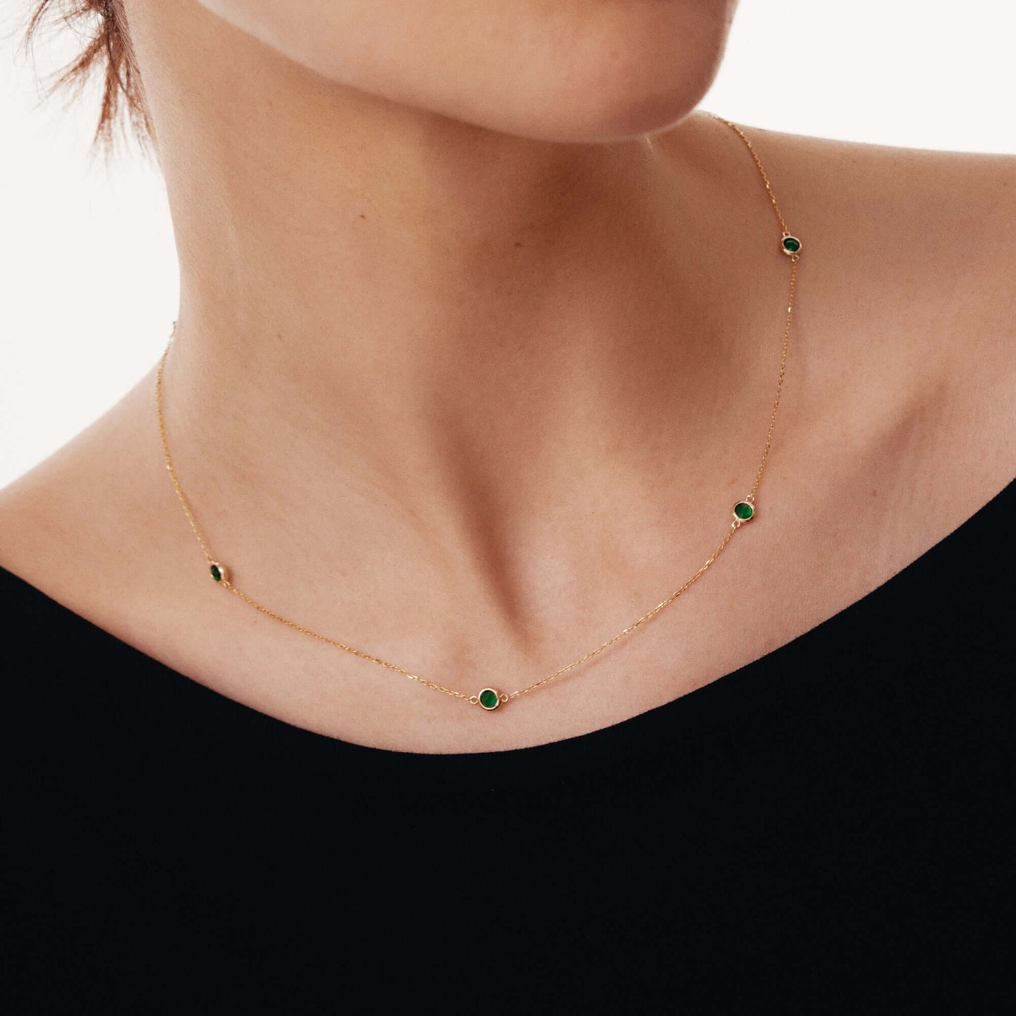 Emerald Station Necklace in 14K Solid Gold