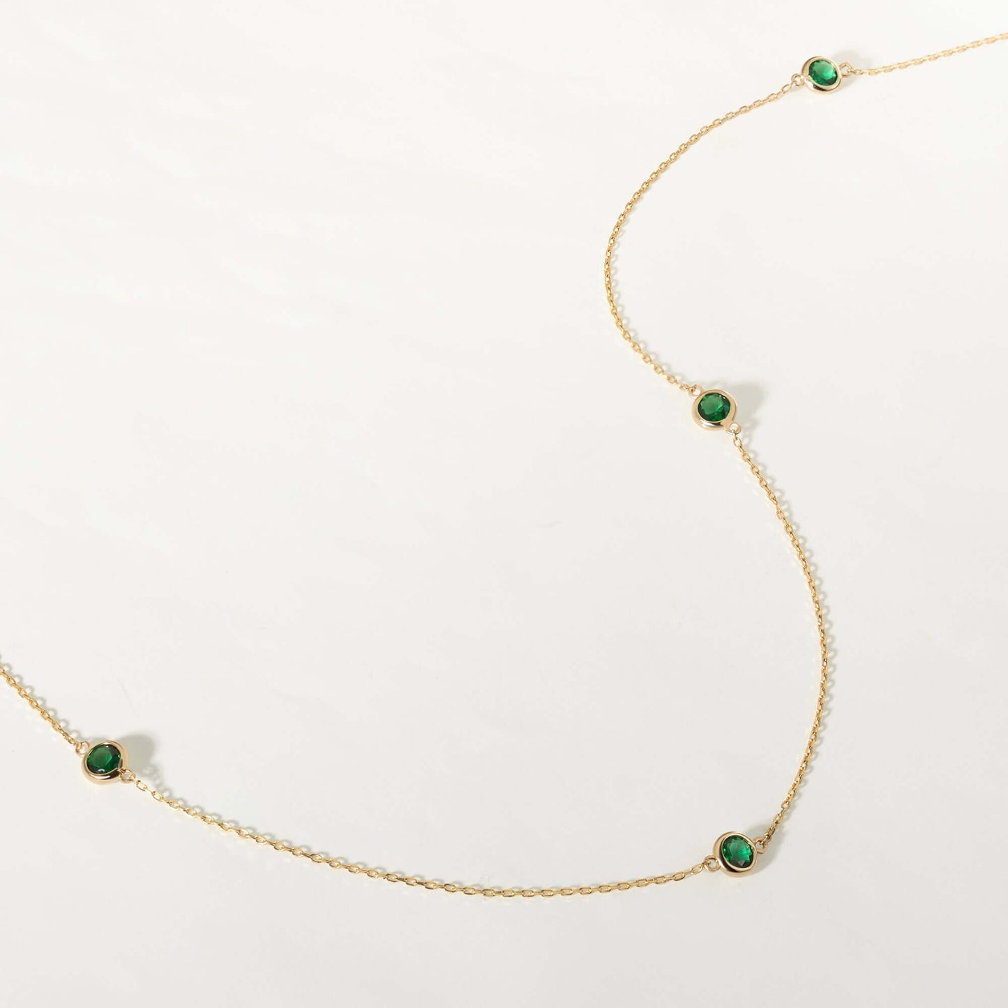 Emerald Station Necklace in 14K Solid Gold