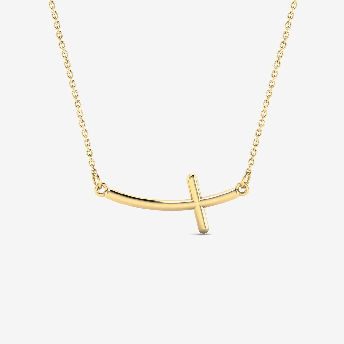 Sideways Curved Cross Necklace in 14K Solid Gold