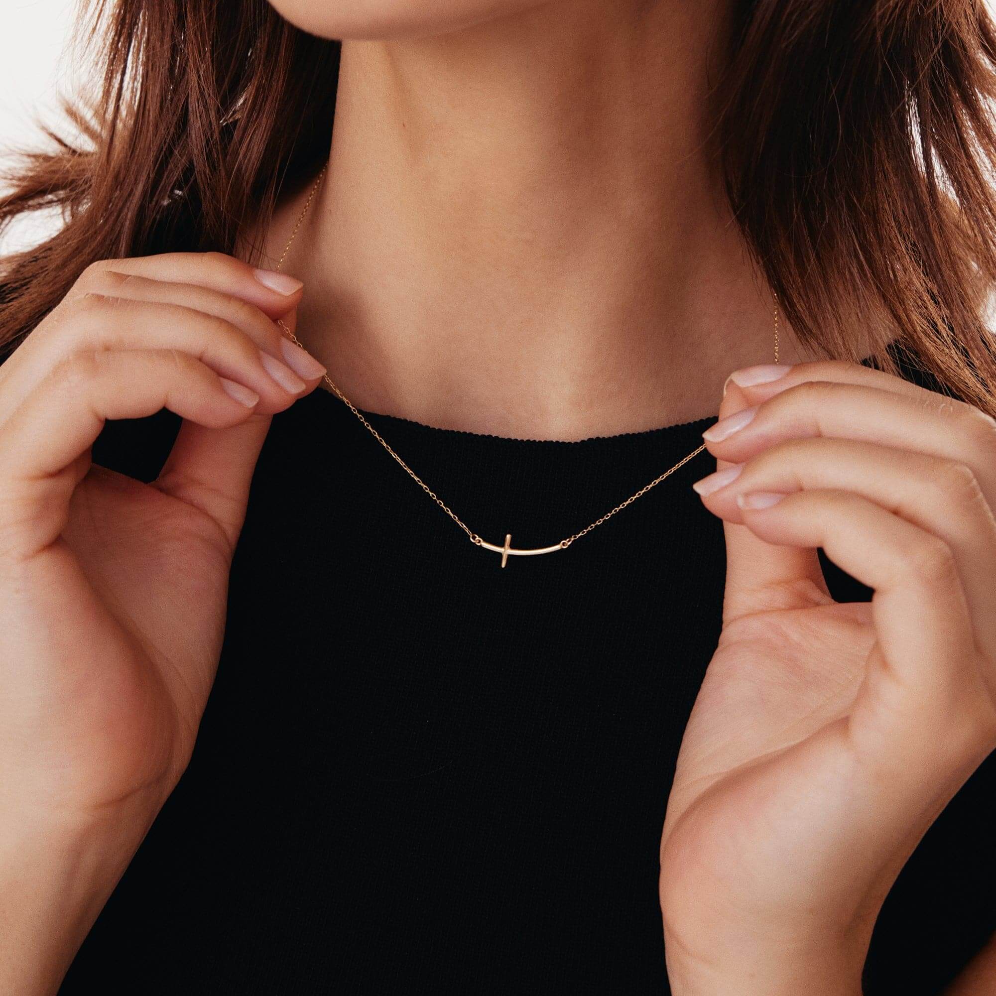 Sideways Curved Cross Necklace