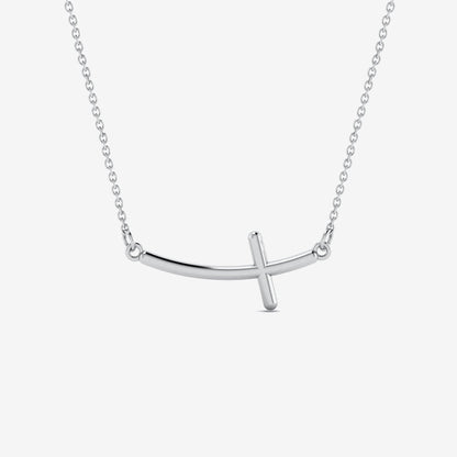 Sideways Curved Cross Necklace in 14K Solid Gold