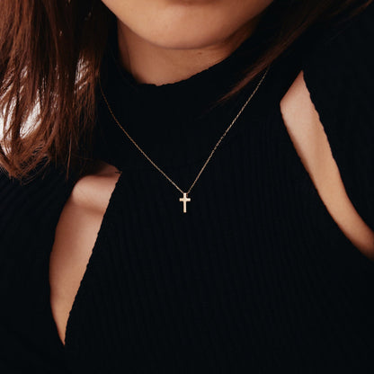 Tiny Cross Necklace in 14K Solid Gold