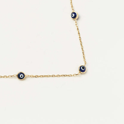 Navy Blue Evil Eye Station Bracelet in 14K Solid Gold