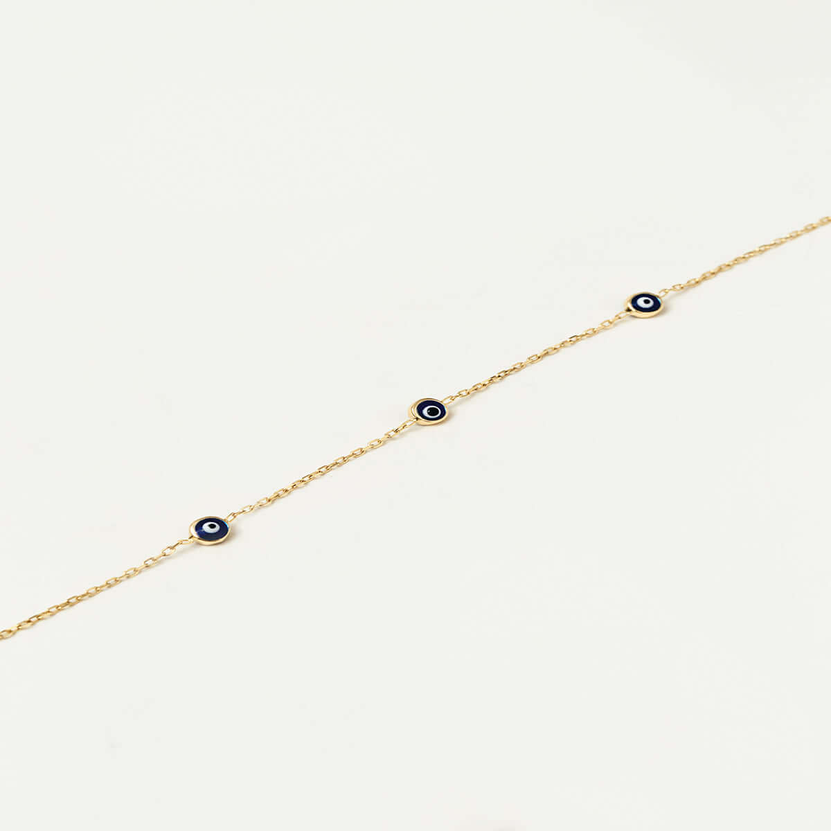 Navy Blue Evil Eye Station Bracelet in 14K Solid Gold