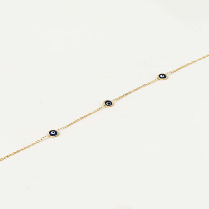 Navy Blue Evil Eye Station Bracelet in 14K Solid Gold