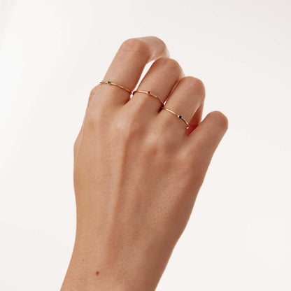 Birthstone Solitaire Stacking Ring in 14K Solid Gold