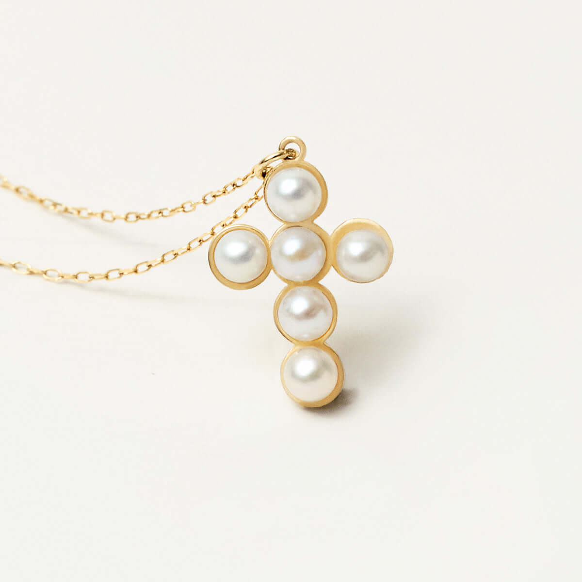 Pearl Cross Pendant Necklace in 14K Solid Gold