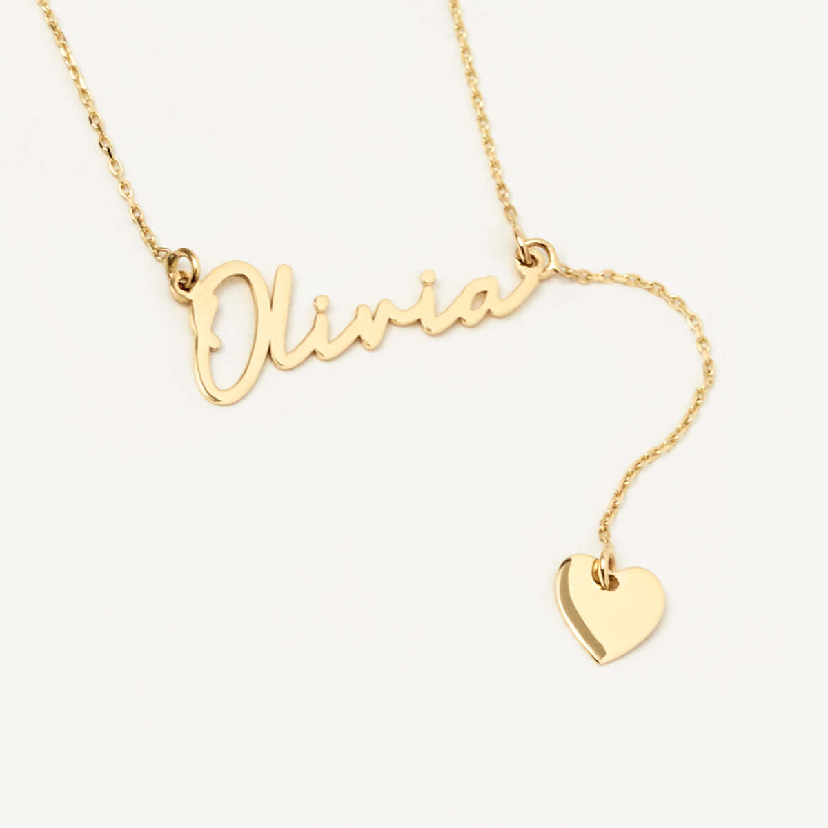 Name with Heart Lariat Necklace in 14K Solid Gold