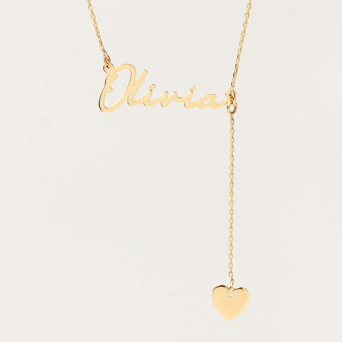 Name with Heart Lariat Necklace in 14K Solid Gold