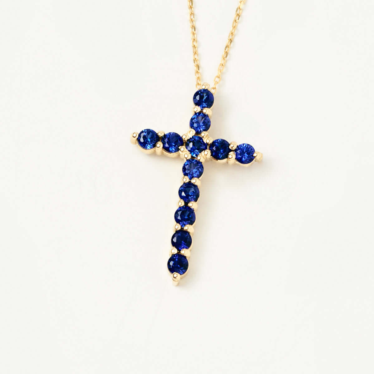 Sapphire Cross Necklace in 14K Solid Gold