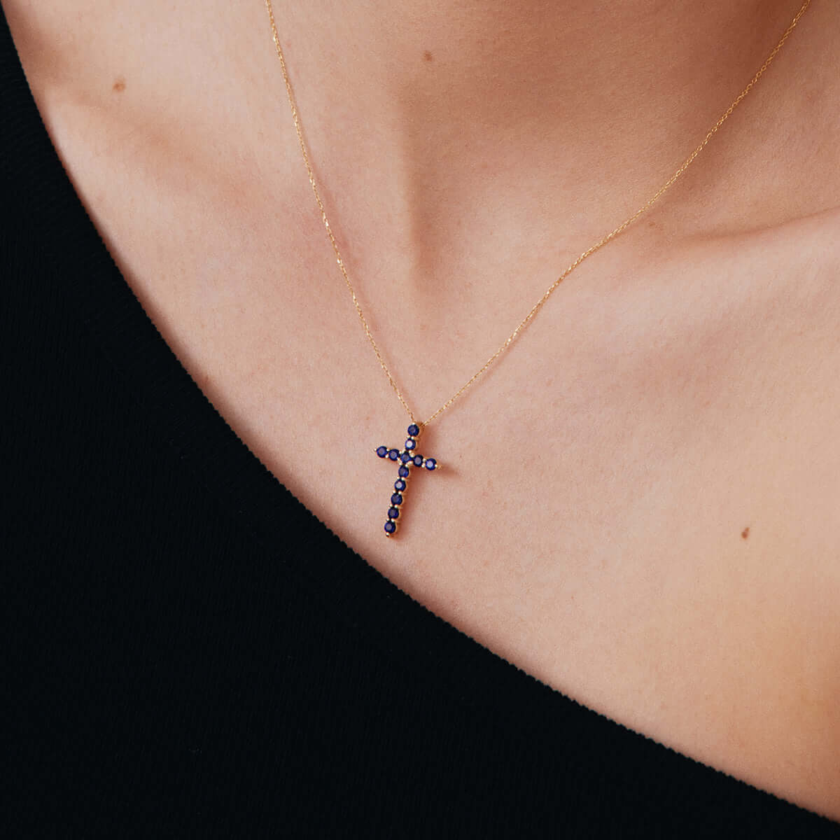 Gelin 14k Solid Gold and Sapphire Cross Necklace | Cross Necklaces