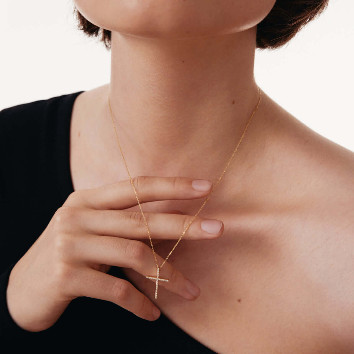 Diamond Pave Thin Cross Necklace