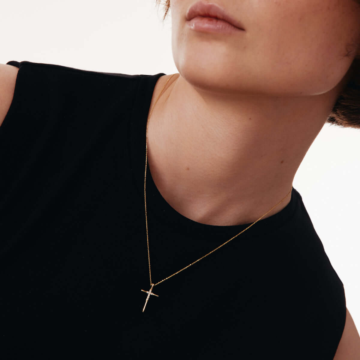 Diamond Bold Cross Necklace in 14K Solid Gold