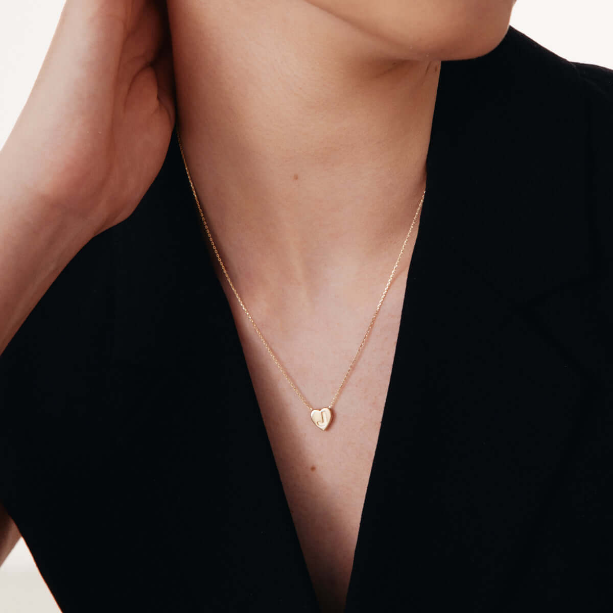 Heart Initial Necklace in 14K Solid Gold