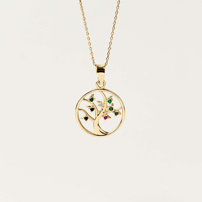 Collier d'arbre avec pierres de naissance en or 14 carats