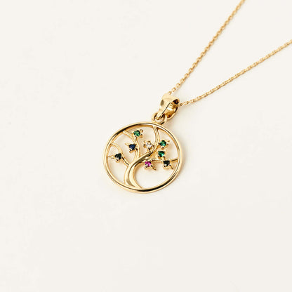 April Tree with Birthstones Necklace in 14K Solid Gold