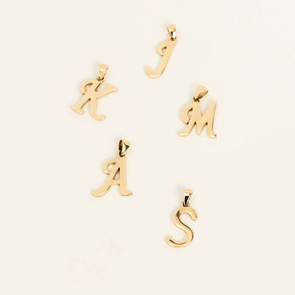 Dainty Script Letter Pendant Necklace in 14K Solid Gold