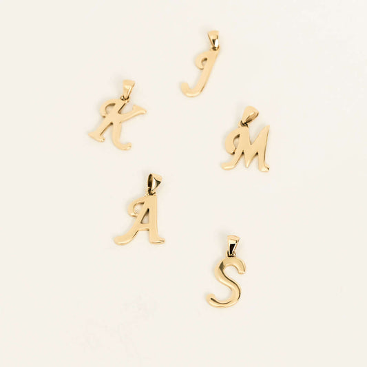 Dainty Script Letter Pendant Necklace in 14K Solid Gold (Pendant Only)