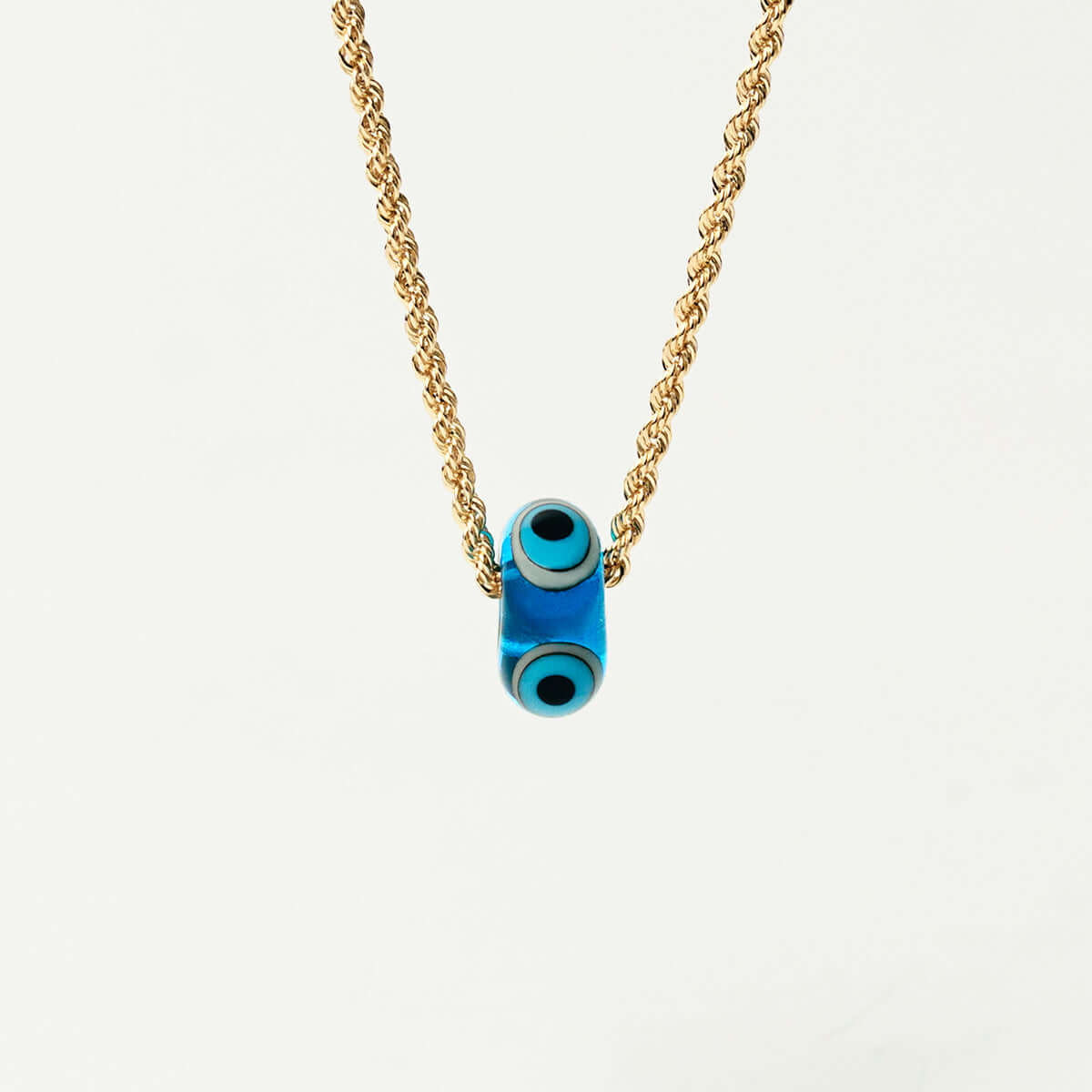 Rope Chain Evil Eye Bead Necklace in 14K Solid Gold