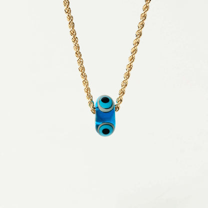 Rope Chain Evil Eye Bead Necklace in 14K Solid Gold