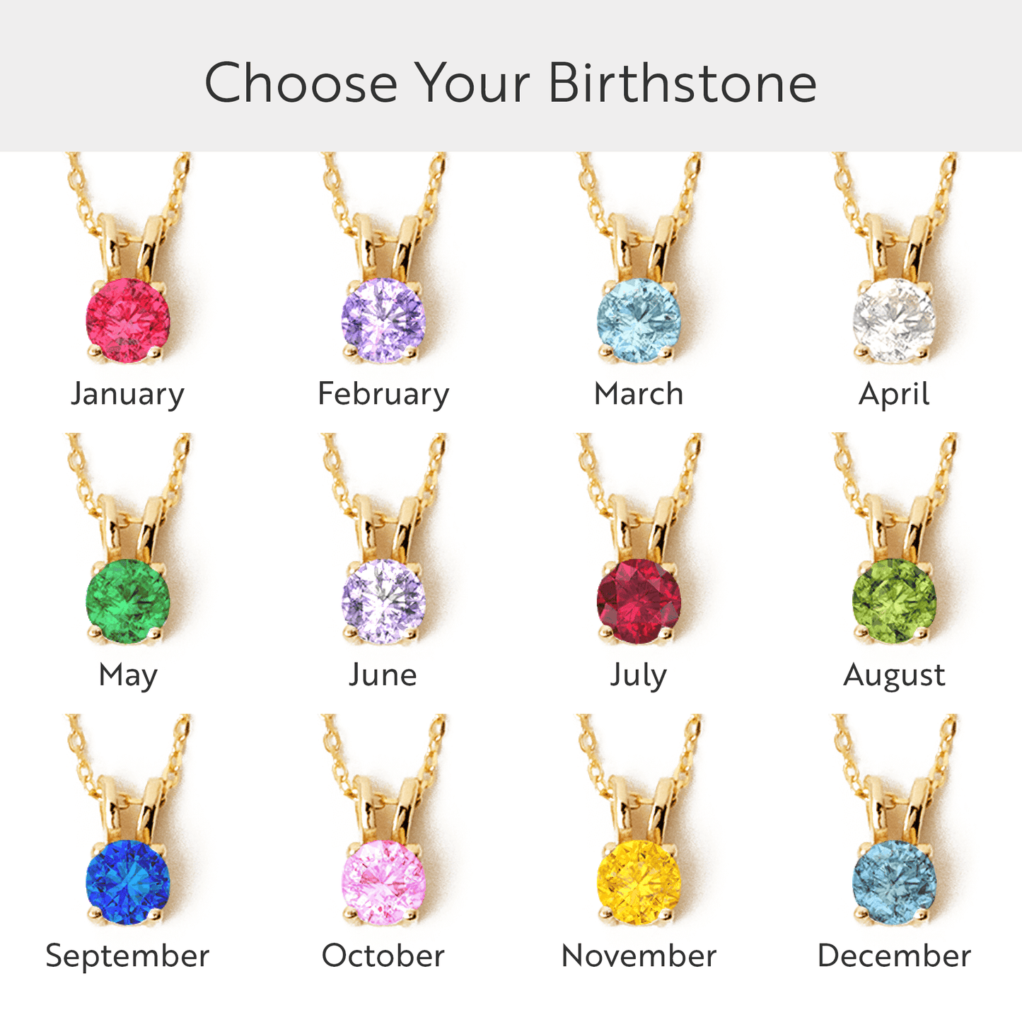 Birthstone Necklace in 14K Solid Gold