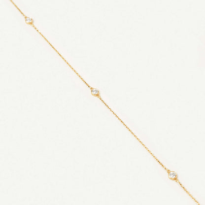 CZ Bezel Station Necklace in 14K Solid Gold