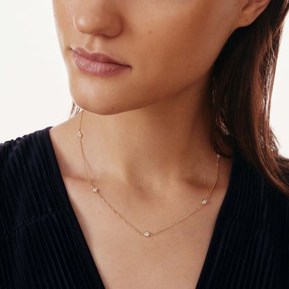 CZ Bezel Station Necklace in 14K Solid Gold