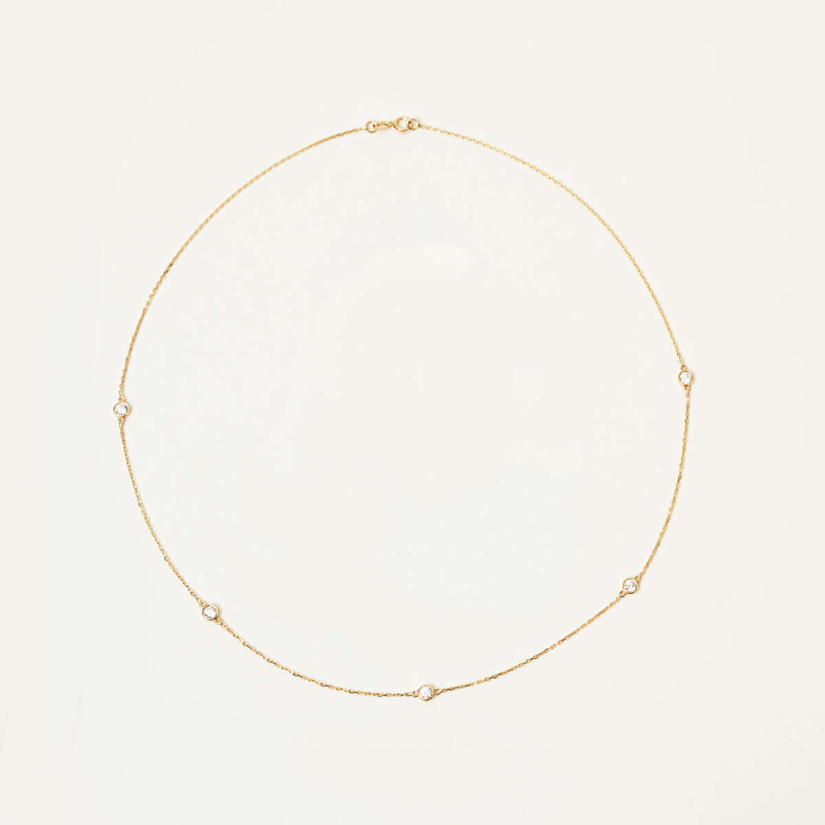 CZ Bezel Station Necklace in 14K Solid Gold